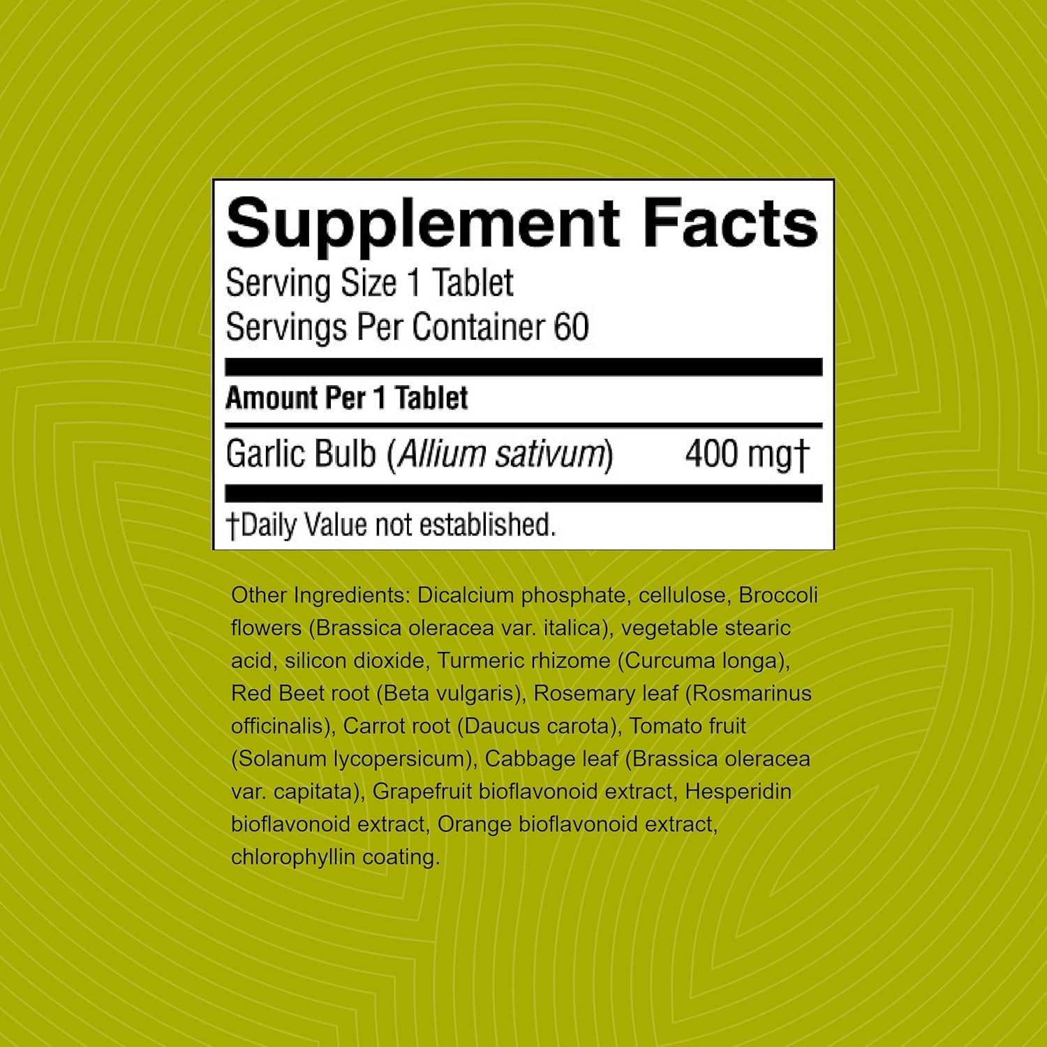 60 Tablets of Nature's Sunshine High Potency Garlic with Immune Support and Odor-Controlled Coating