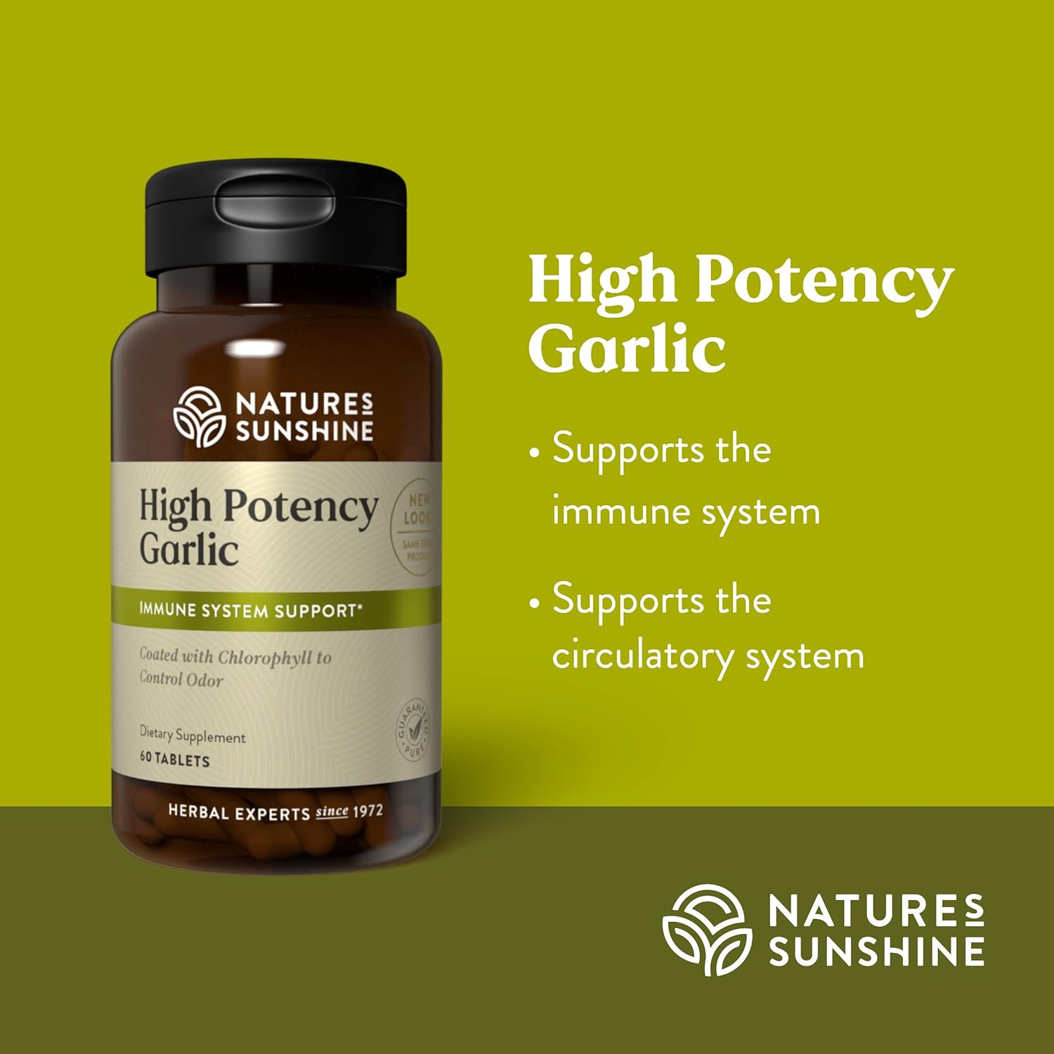 60 Tablets of Nature's Sunshine High Potency Garlic with Immune Support and Odor-Controlled Coating