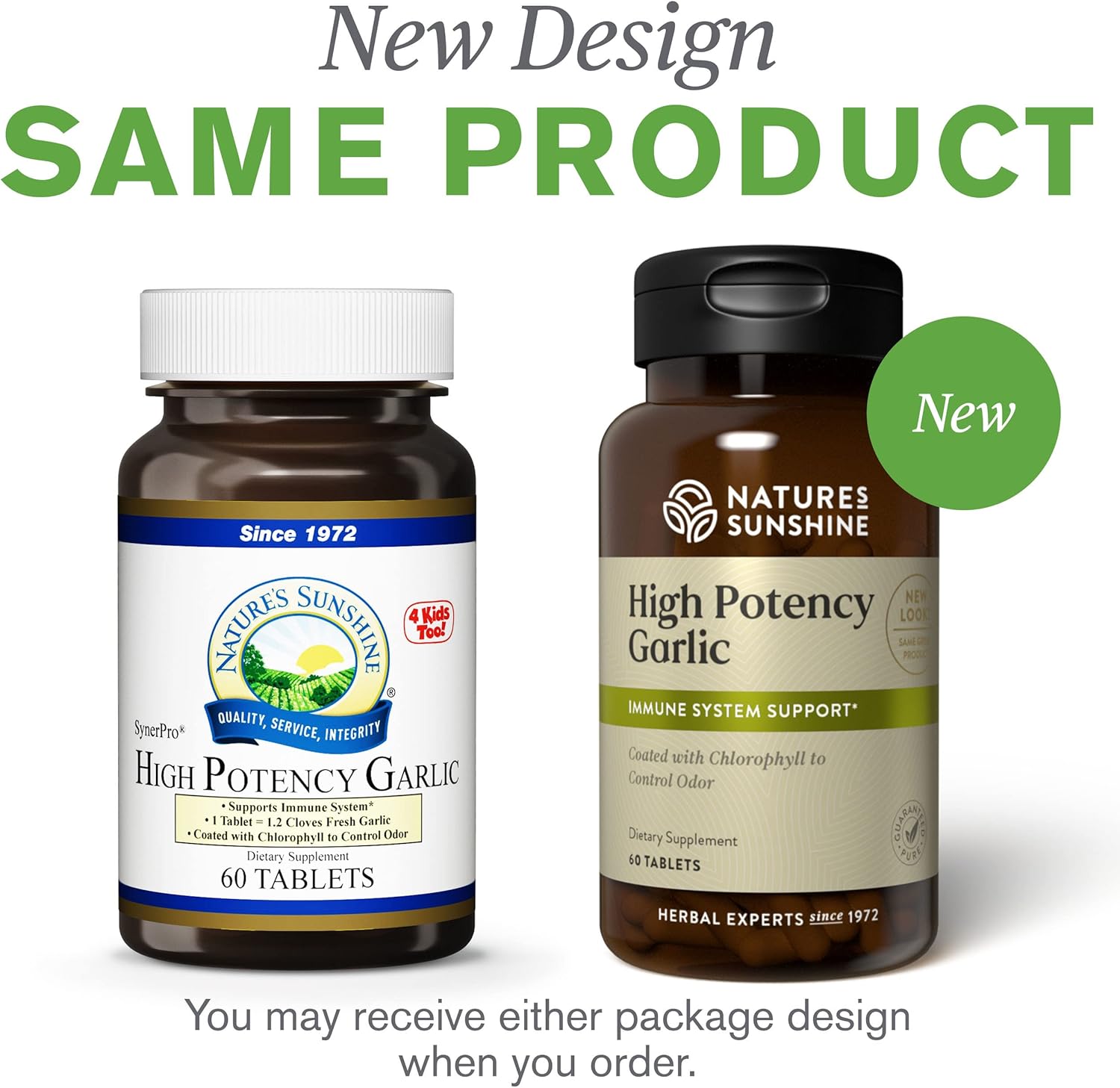 60 Tablets of Nature's Sunshine High Potency Garlic with Immune Support and Odor-Controlled Coating