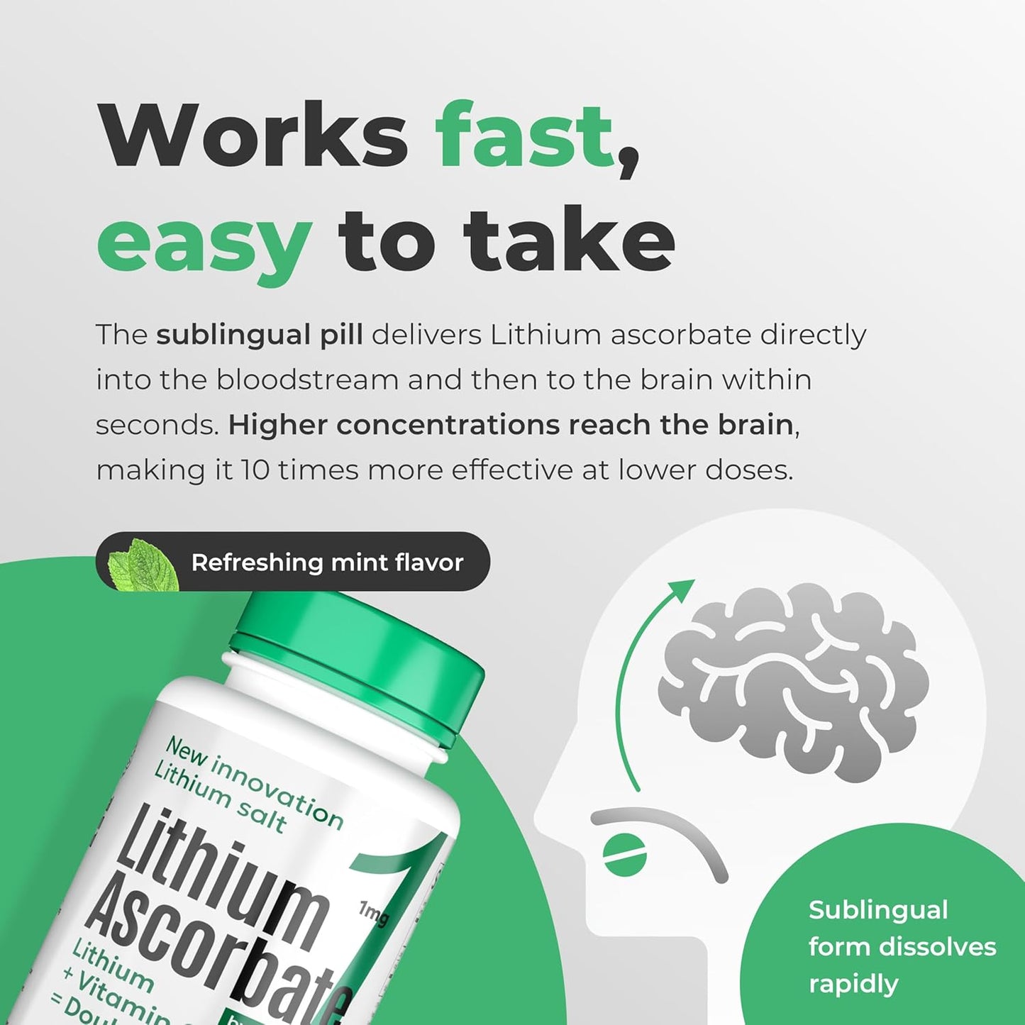 60 Tablets of NORMOTIM Lithium Ascorbate with Vitamin C - Memory and Focus Brain Supplement, Mood and Stress Relief, Lithium Orotate, Depression Support