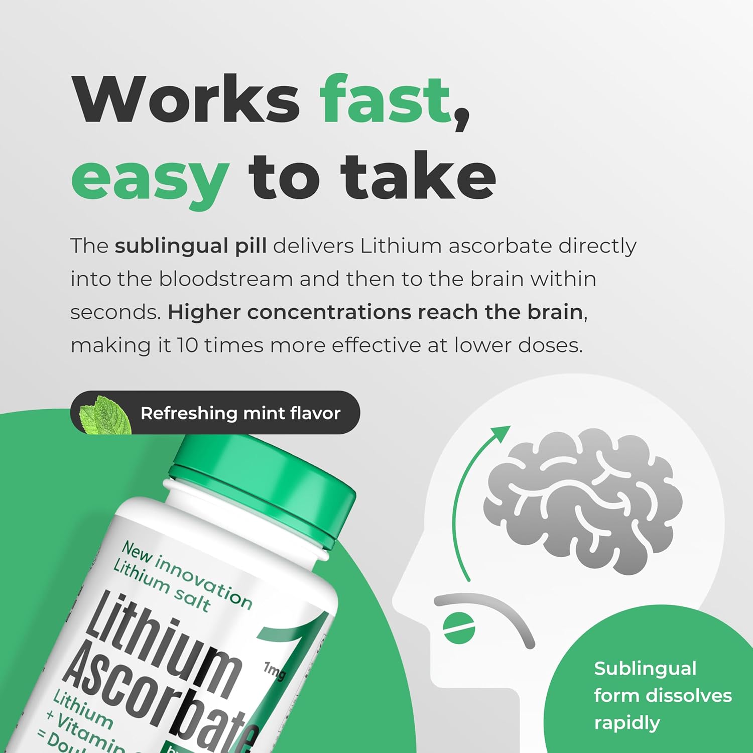 60 Tablets of NORMOTIM Lithium Ascorbate with Vitamin C - Memory and Focus Brain Supplement, Mood and Stress Relief, Lithium Orotate, Depression Support