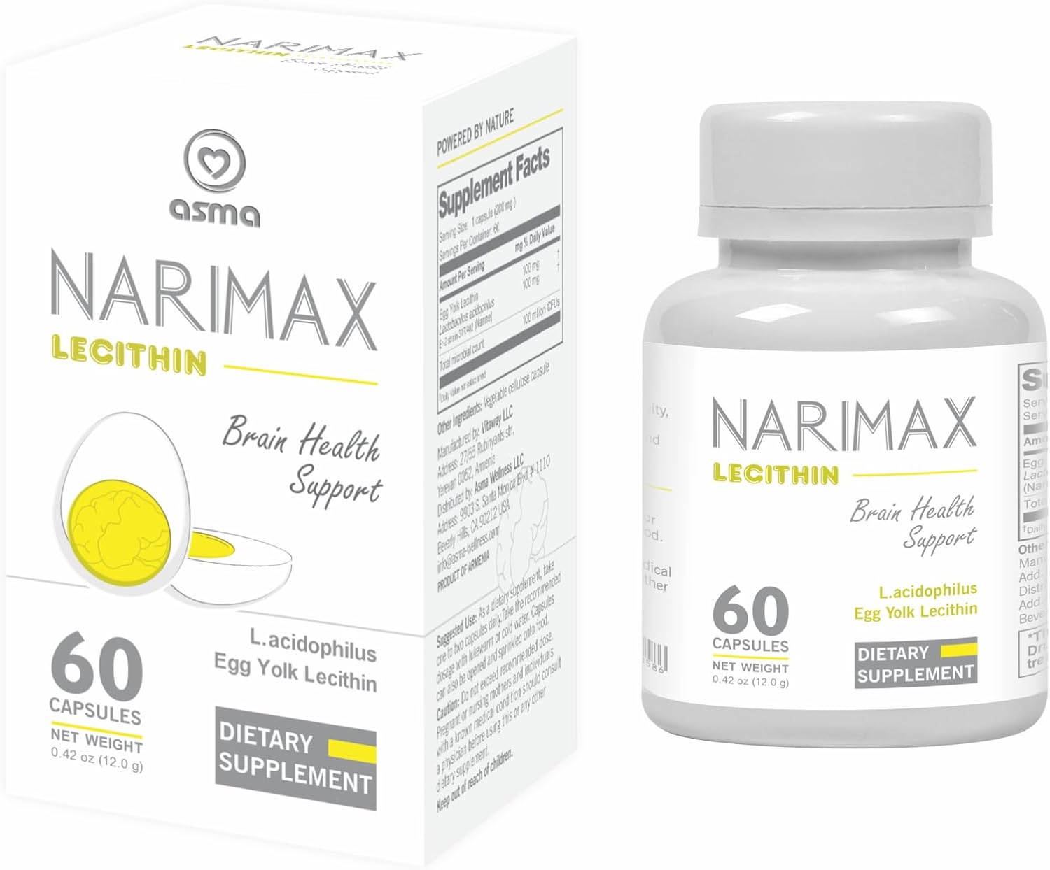 60 Veg Capsules of Asma Narimax Lecithin Nutritional Supplement for Improved Health