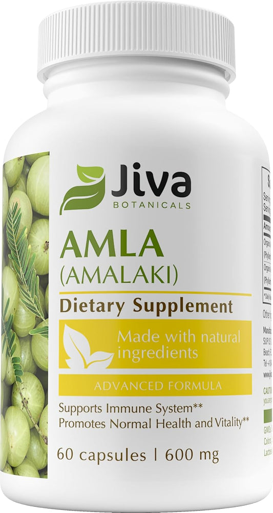 60 Vegan Amla Capsules by Jiva Botanicals - Amalaki Powder Supplement for Vitality - Indian Gooseberry Support