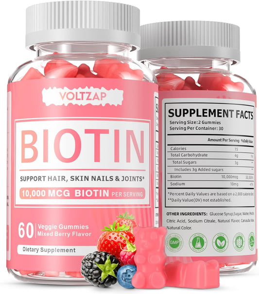 60 Vegan Biotin Gummies for Healthy Skin, Hair, and Nails - Antioxidant Support for Women & Men, Non-GMO Formula by VOLTZAP