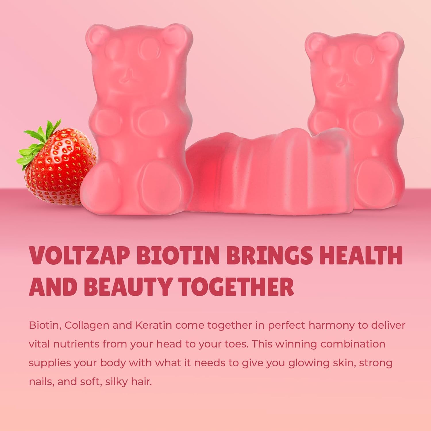 60 Vegan Biotin Gummies for Healthy Skin, Hair, and Nails - Antioxidant Support for Women & Men, Non-GMO Formula by VOLTZAP