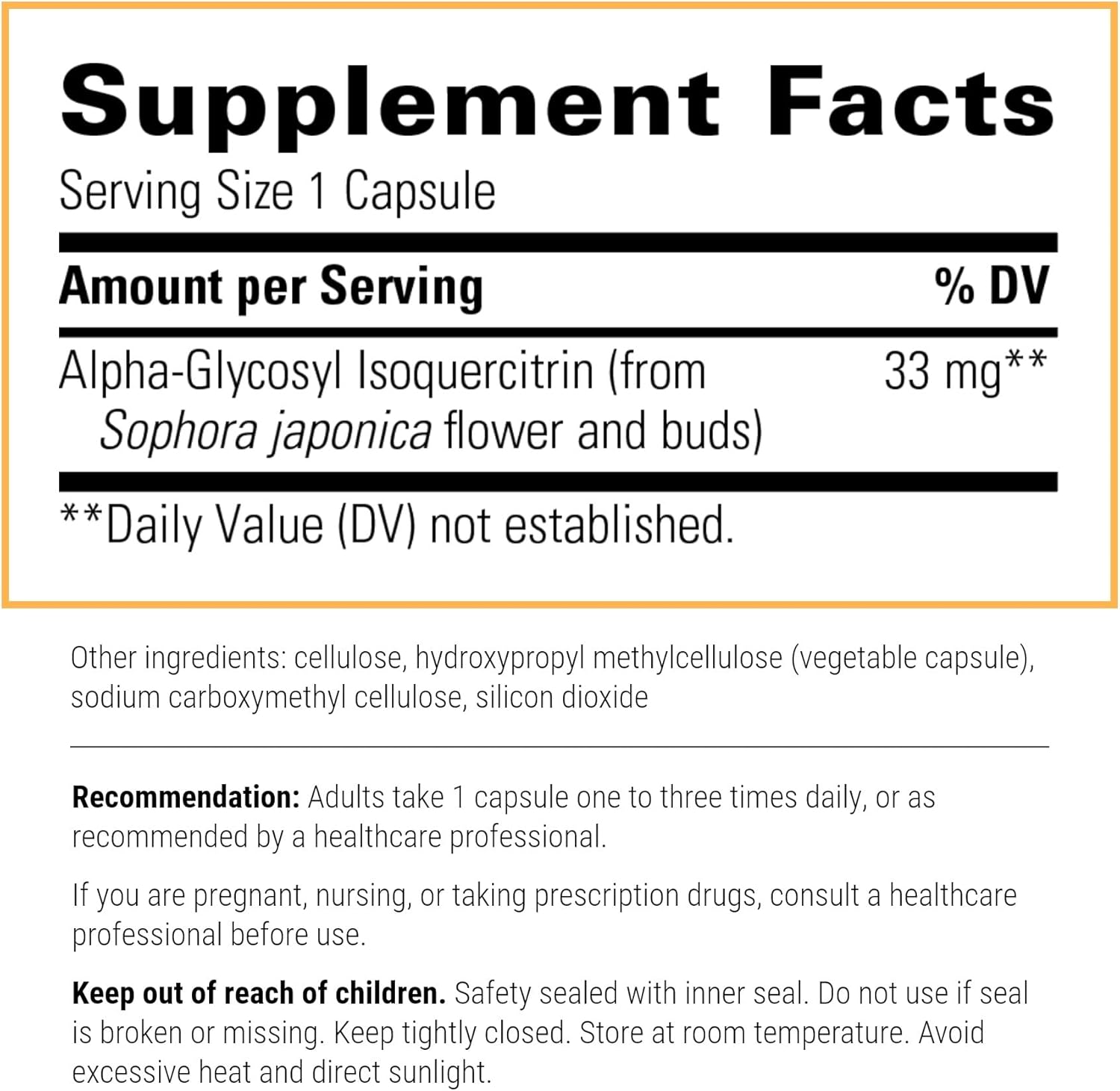 60 Vegan Capsules Alpha-Glycosyl Isoquercitrin Quercetin Supplement - Antioxidant Support for Cellular Regulation - Gluten-Free & Vegan Flavonoid Supplement
