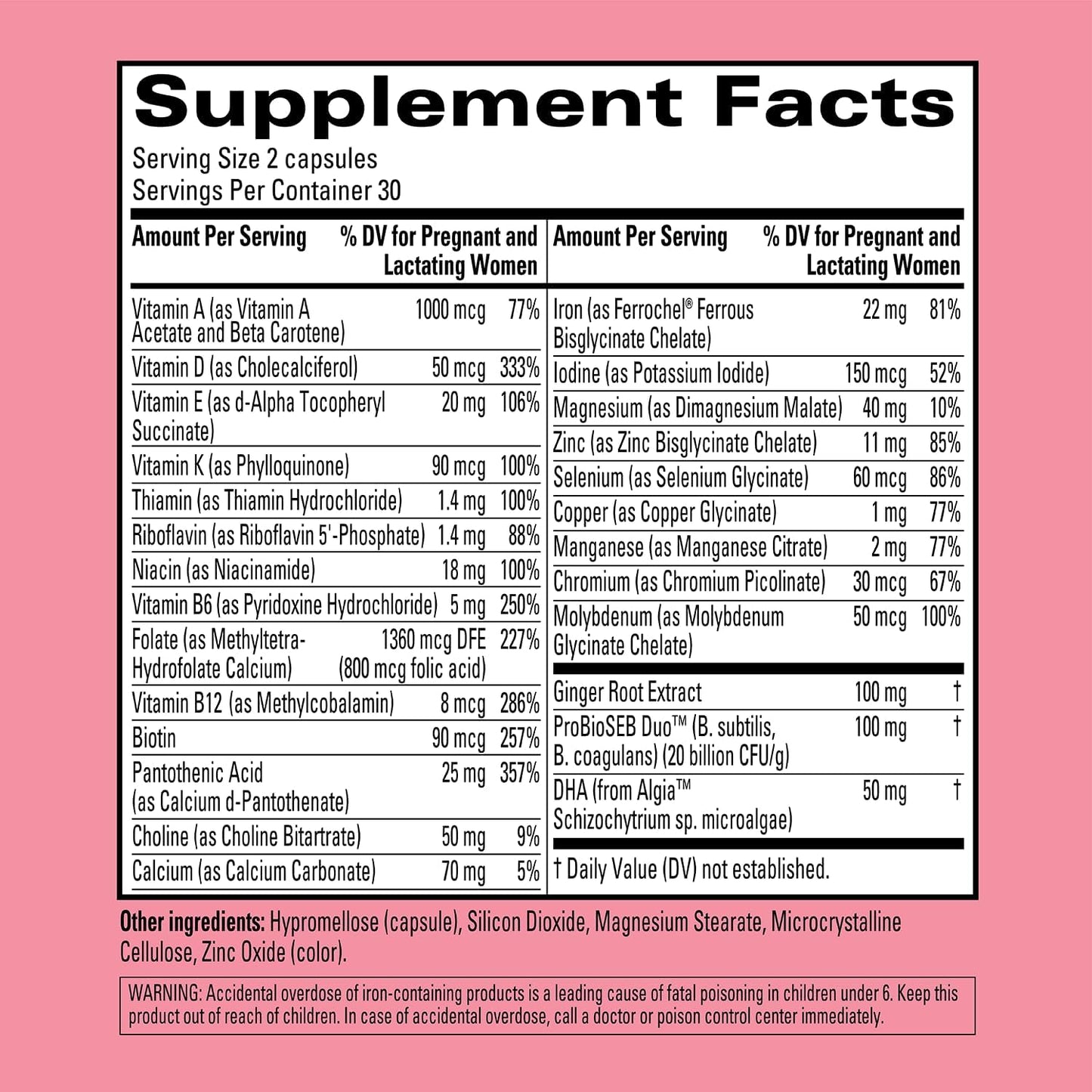 60 Vegan Capsules Hyland's Easy Morning Prenatal Multivitamin with Folate, Choline, Zinc, Ginger Root, Prebiotics, Algae DHA - Digestive Health & Morning Sickness Relief