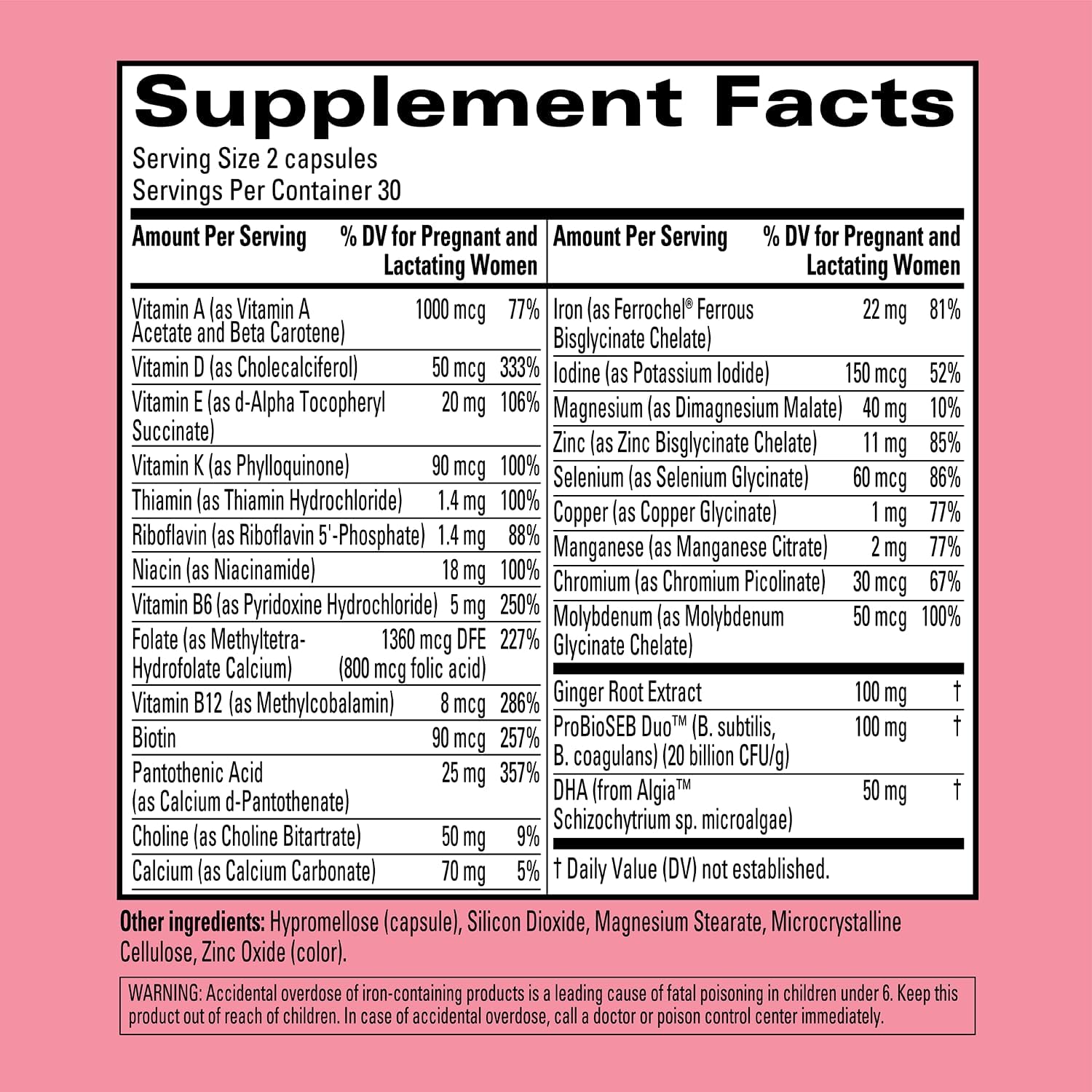 60 Vegan Capsules Hyland's Easy Morning Prenatal Multivitamin with Folate, Choline, Zinc, Ginger Root, Prebiotics, Algae DHA - Digestive Health & Morning Sickness Relief