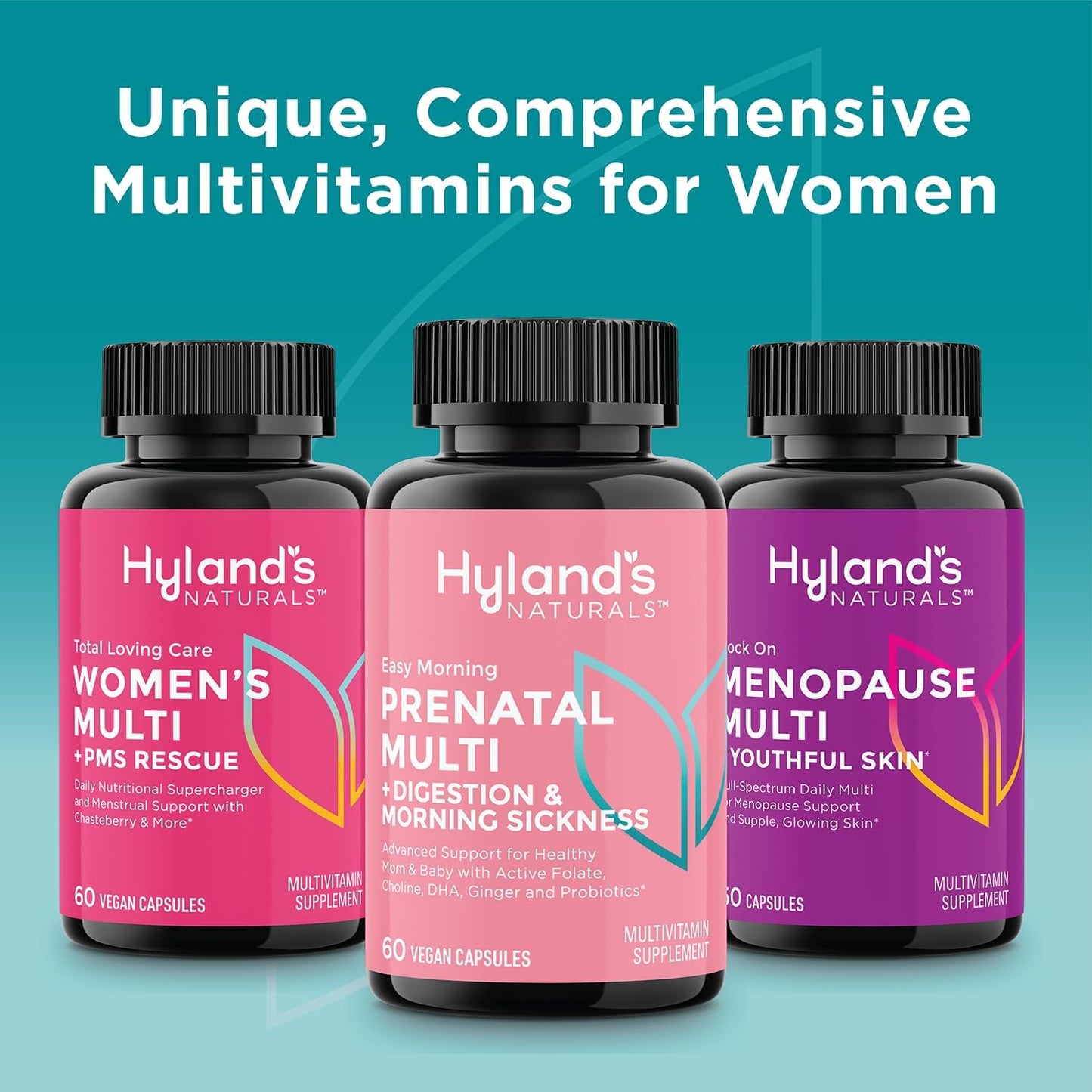 60 Vegan Capsules Hyland's Easy Morning Prenatal Multivitamin with Folate, Choline, Zinc, Ginger Root, Prebiotics, Algae DHA - Digestive Health & Morning Sickness Relief