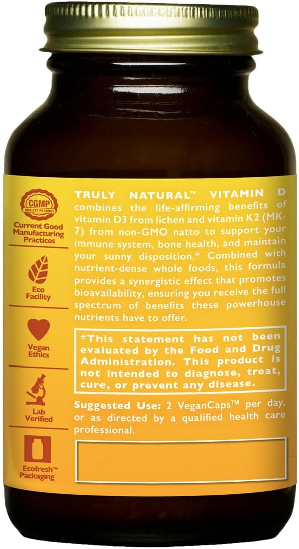 60 Vegan Capsules of HealthForce SuperFoods Truly Natural Vitamin D for Optimal Health Support