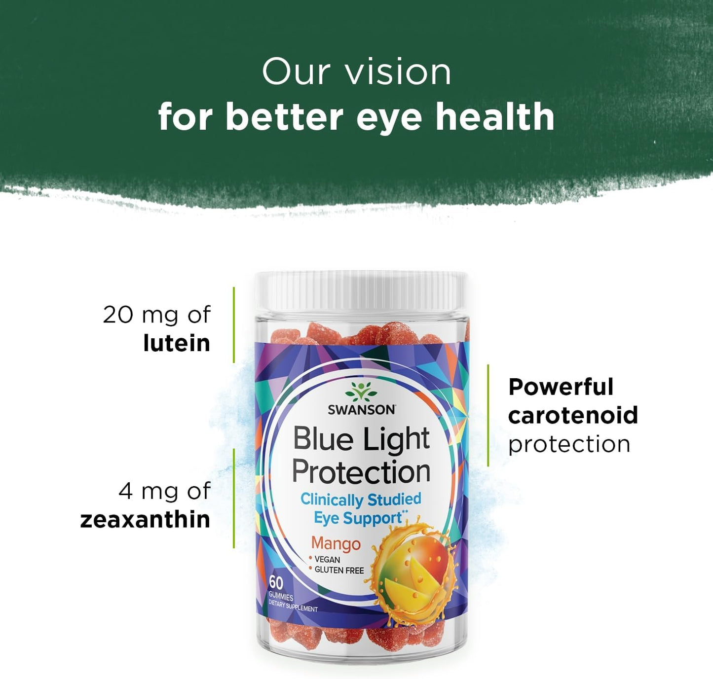 60 Vegan Mango Lutein & Zeaxanthin Gummies for Blue Light Protection - Vision Supplement for Retinal & Macular Health by Swanson