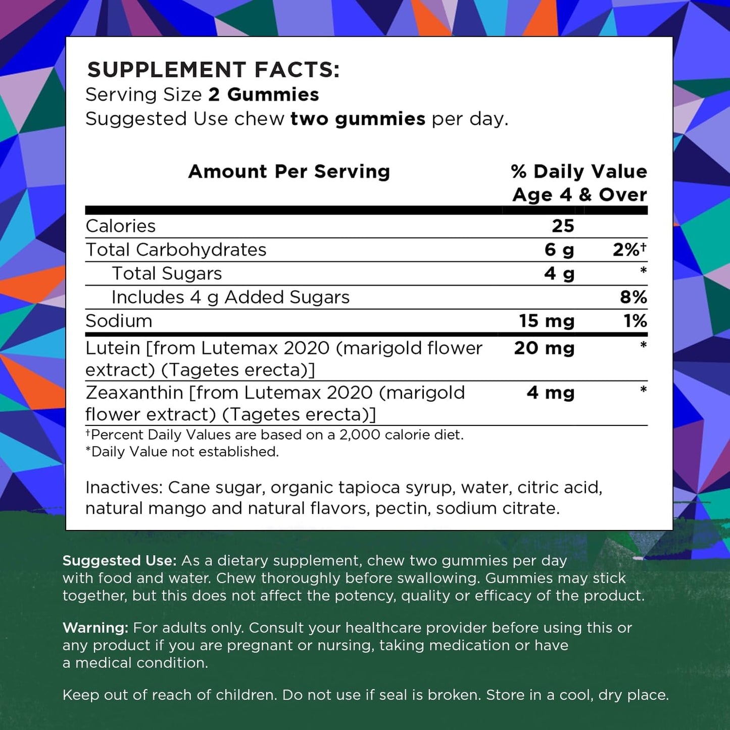 60 Vegan Mango Lutein & Zeaxanthin Gummies for Blue Light Protection - Vision Supplement for Retinal & Macular Health by Swanson