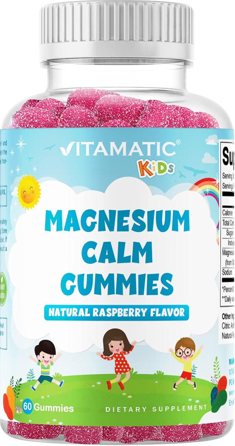 60 Vegan Vitamatic Kids Magnesium Calm Gummies for Healthy Muscle, Bone, & Energy Support