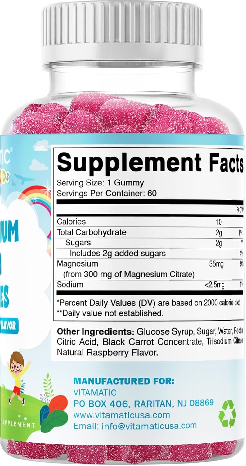 60 Vegan Vitamatic Kids Magnesium Calm Gummies for Healthy Muscle, Bone, & Energy Support