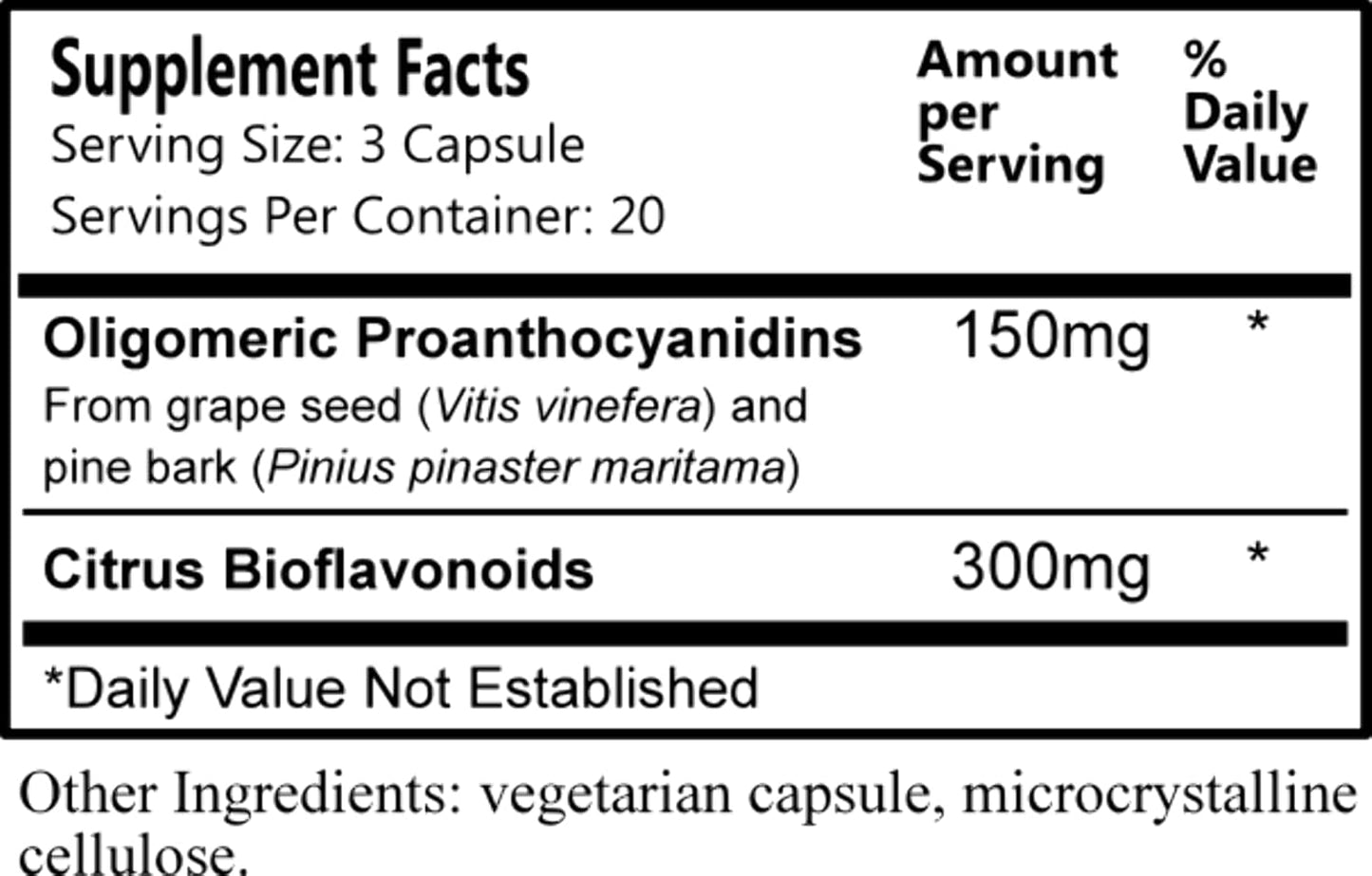 60 Vegetarian Capsules of Daily Manufacturing Grape Seed & Pine Bark Extracts with OPC & Citrus Bioflavonoids