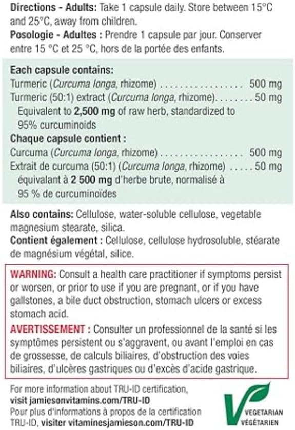 60 Vegetarian Capsules of Jamieson Curcumin Turmeric Formula