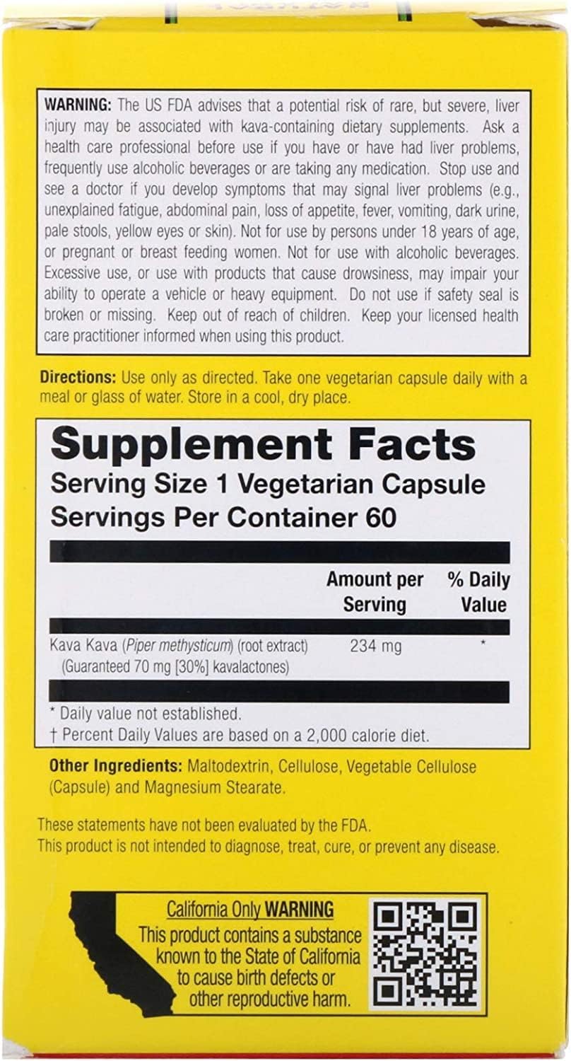 60 Vegetarian Capsules of Natural Balance Kava Kava Root Extract for Relaxation and Stress Relief