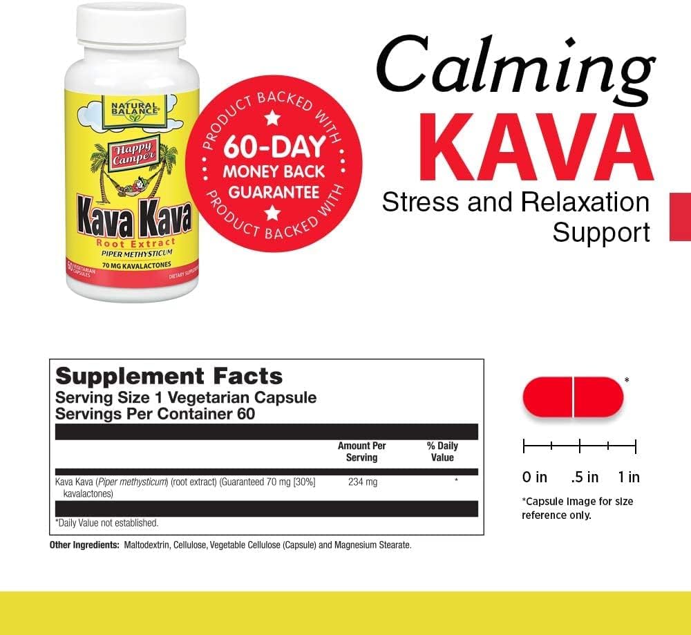 60 Vegetarian Capsules of Natural Balance Kava Kava Root Extract for Relaxation and Stress Relief