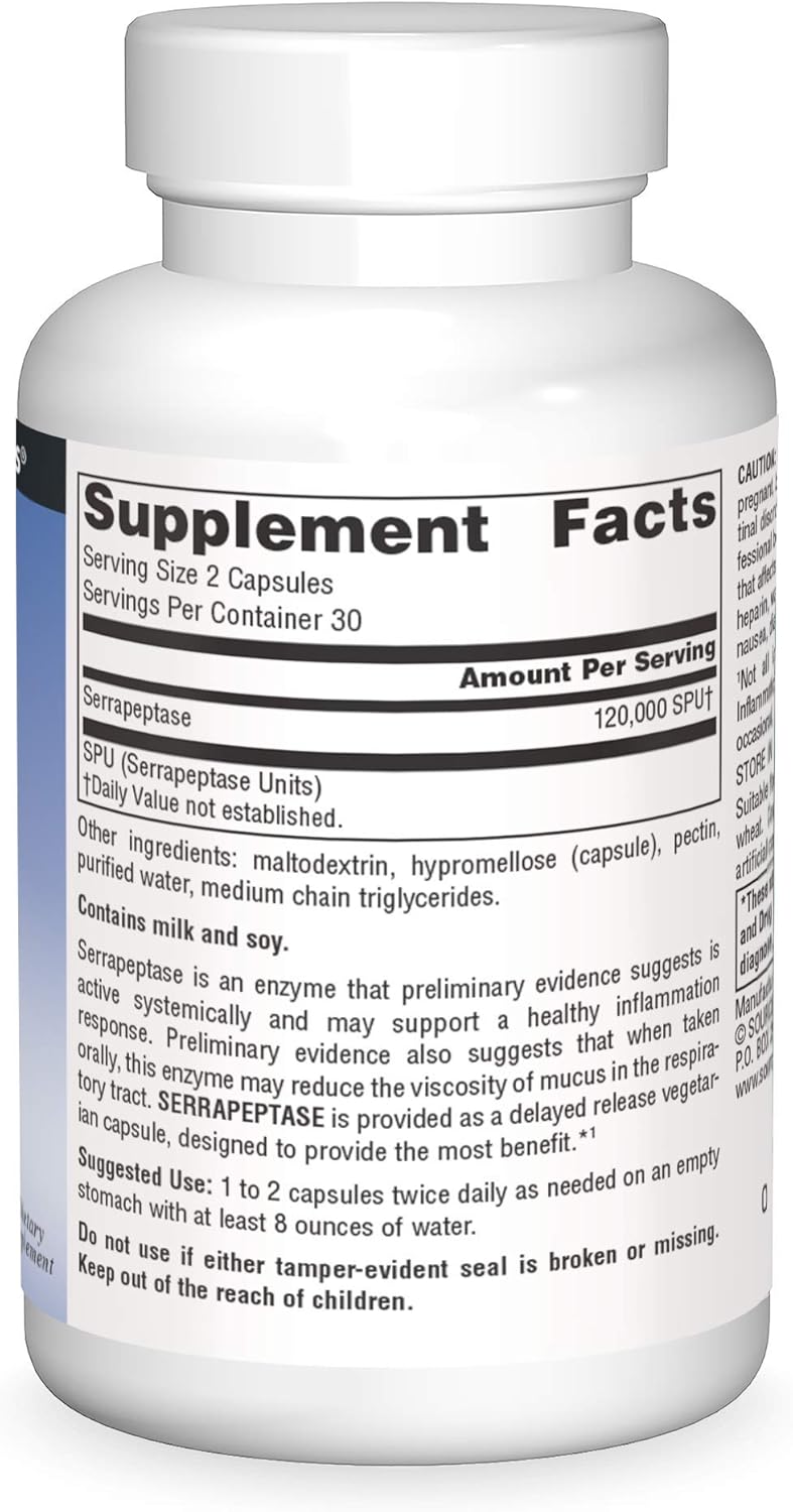 60 Vegetarian Capsules of Source Naturals Serrapeptase with Delayed Release Enzyme