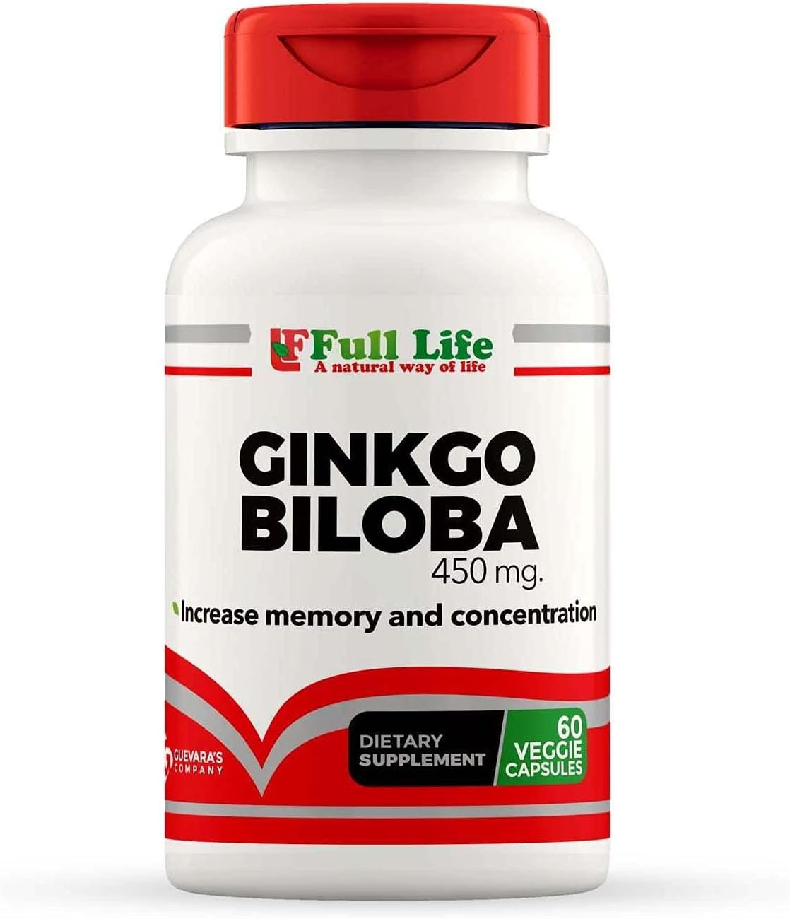 60 Veggie Capsules of 450mg Ginkgo Biloba Herbal Supplement for a Full Life