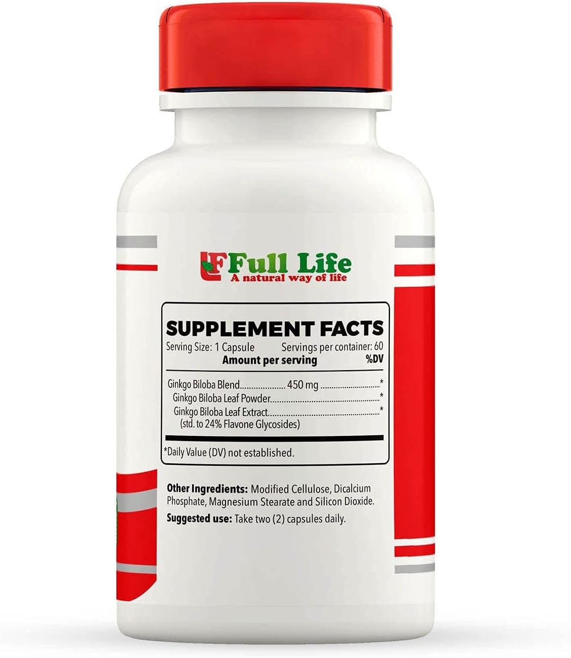 60 Veggie Capsules of 450mg Ginkgo Biloba Herbal Supplement for a Full Life