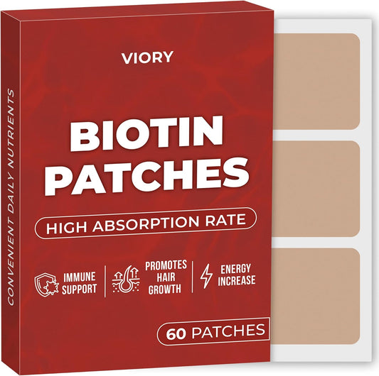 60 VIORY Biotin Patches for Energy, Focus, Hair & Body Support - Natural Patch for Women and Men with Enhanced Formula