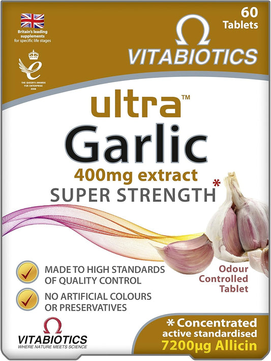 60 Vitabiotics Ultra Ultra Garlic Tablets for Immune Support and Heart Health - 2 Month Supply
