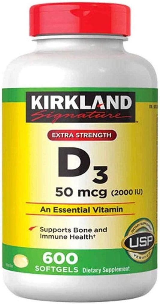600 Count Kirkland Signature Extra Strength Vitamin D3 Softgels, 50 mcg