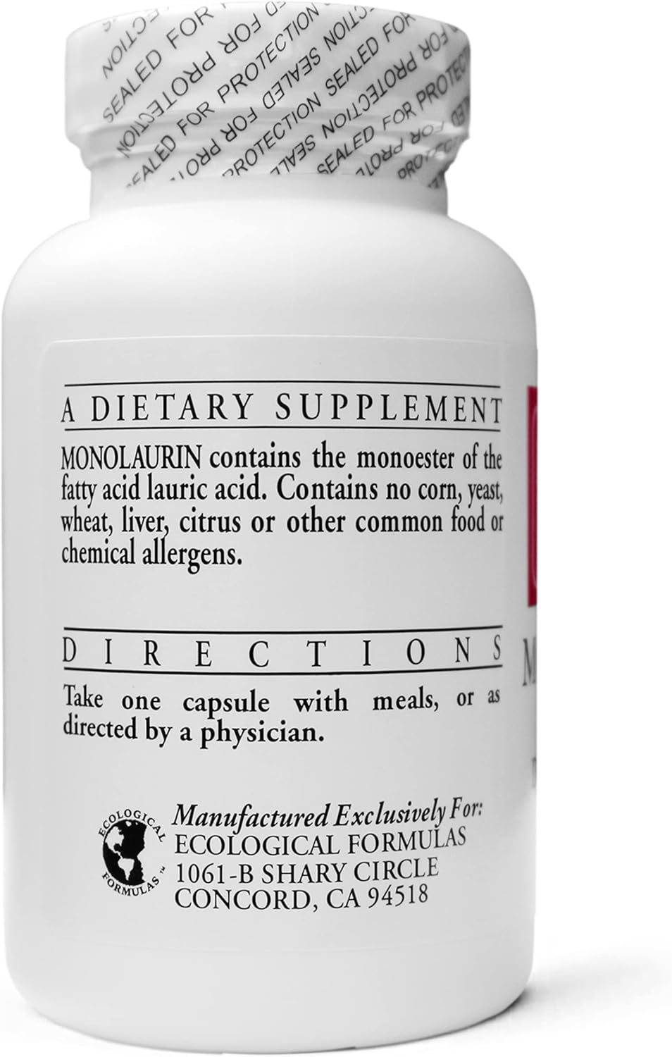 600 mg Monolaurin Supplement - Twin Pack of 180 Capsules by Ecological Formulas
