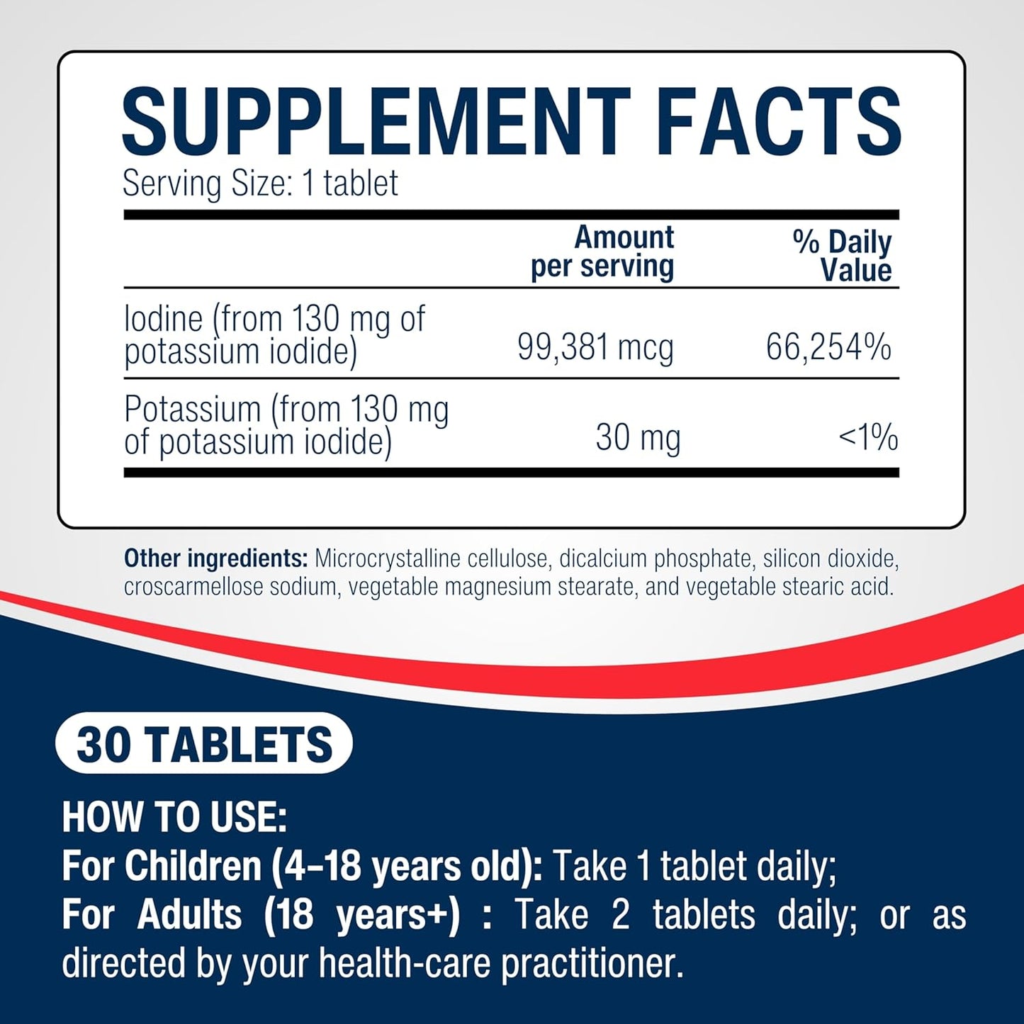 600 Potassium Iodide Tablets for Thyroid Support - 65mg KI Supplement - Short Term Use - Iodine Supplement