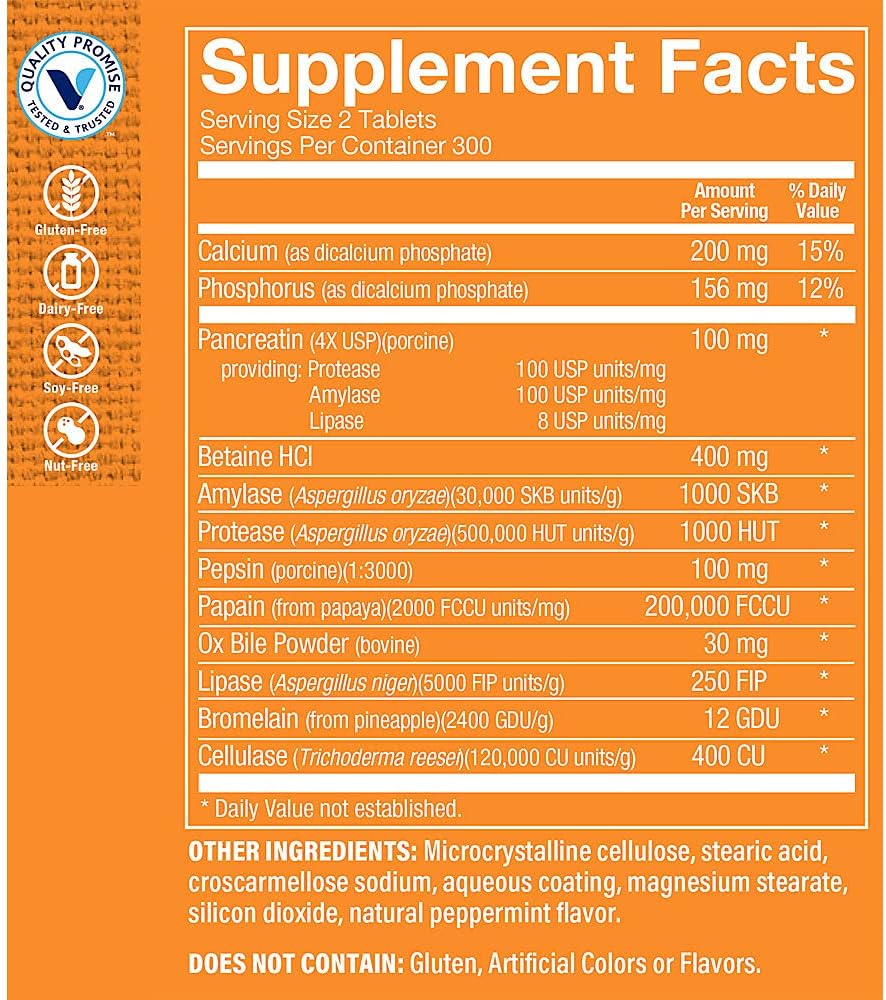 600 Tablets of Multi Enzyme Complex for Digestion & Nutrient Absorption - The Vitamin Shoppe