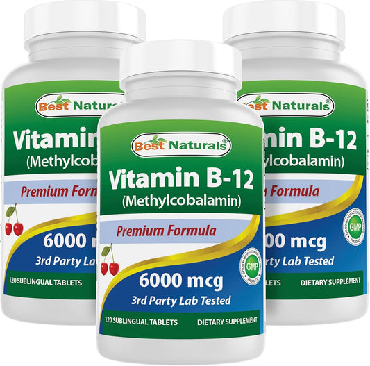 6000 mcg Methyl B12 Sublingual Tablets - 360 Count - Best Naturals Vitamin B-12 Methylcobalamin