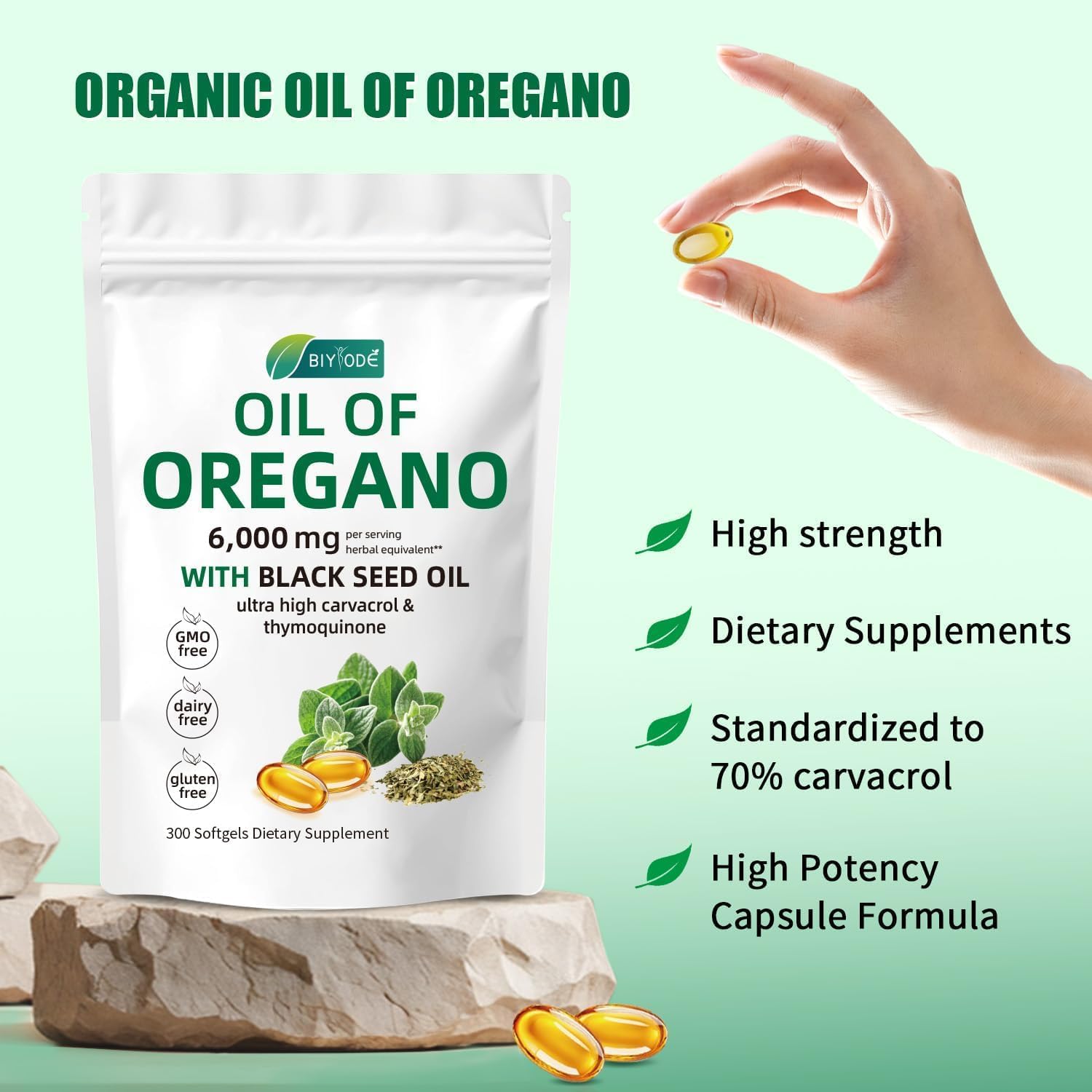 6,000mg Oil of Oregano with Black Seed Oil Softgels - 300 Capsules for Immune Support - Non-GMO Supplement