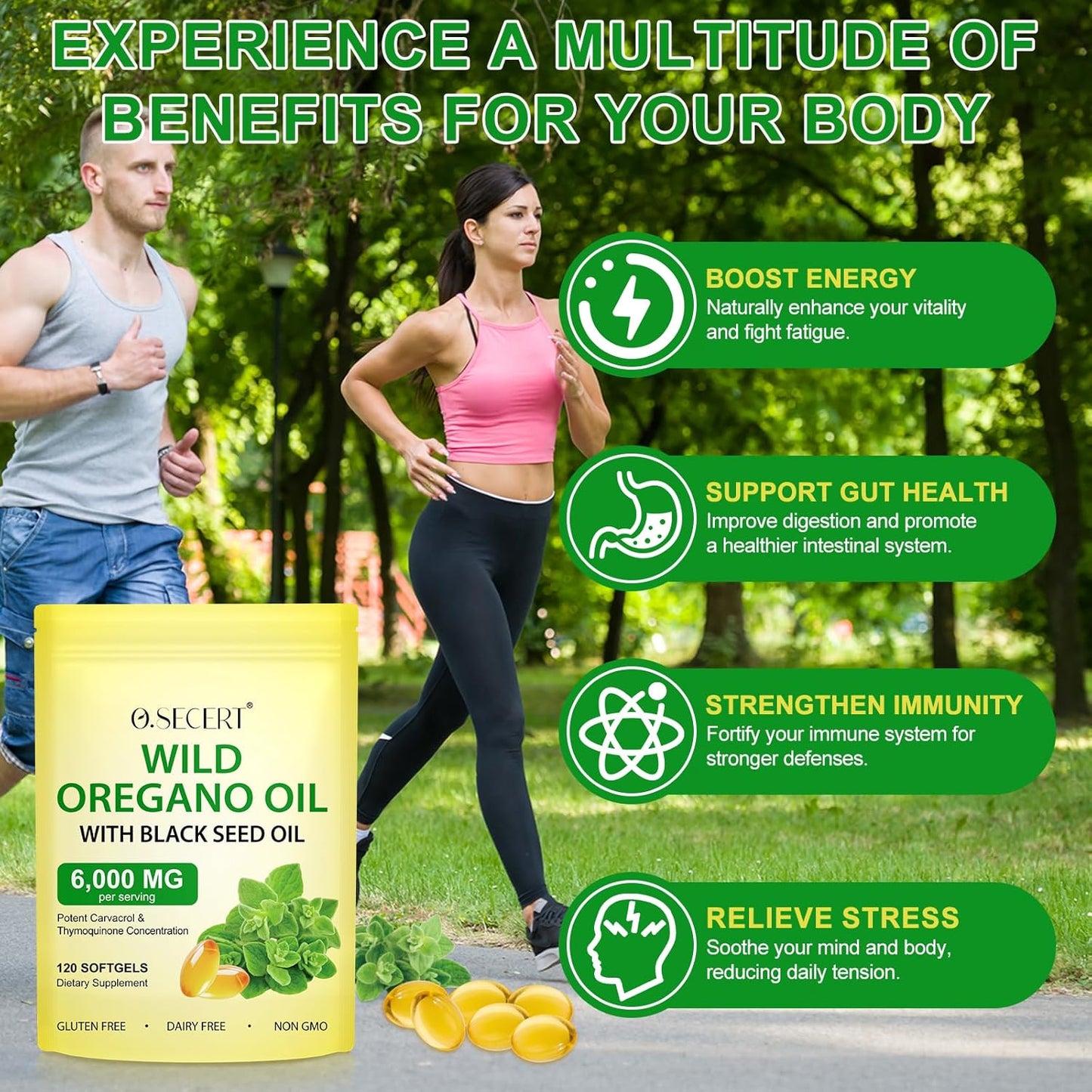 6000mg Oregano Oil Softgels with Black Seed Oil | 2-in-1 Antioxidant Supplement | Non-GMO, Gluten-Free 120 Capsules