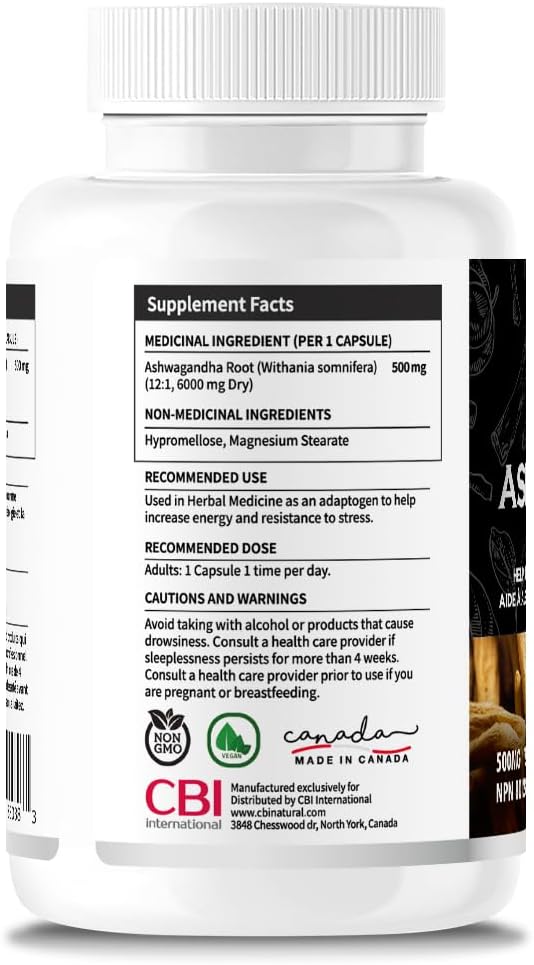 6000mg Strength CBI Natural Ashwagandha 12:1 Extract, 120 Vegan Capsules for 4 Months
