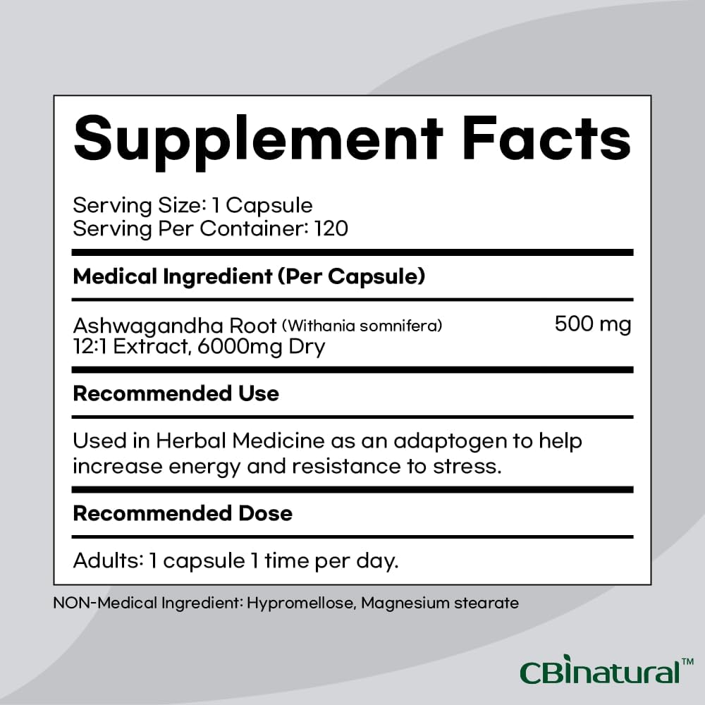 6000mg Strength CBI Natural Ashwagandha 12:1 Extract, 120 Vegan Capsules for 4 Months