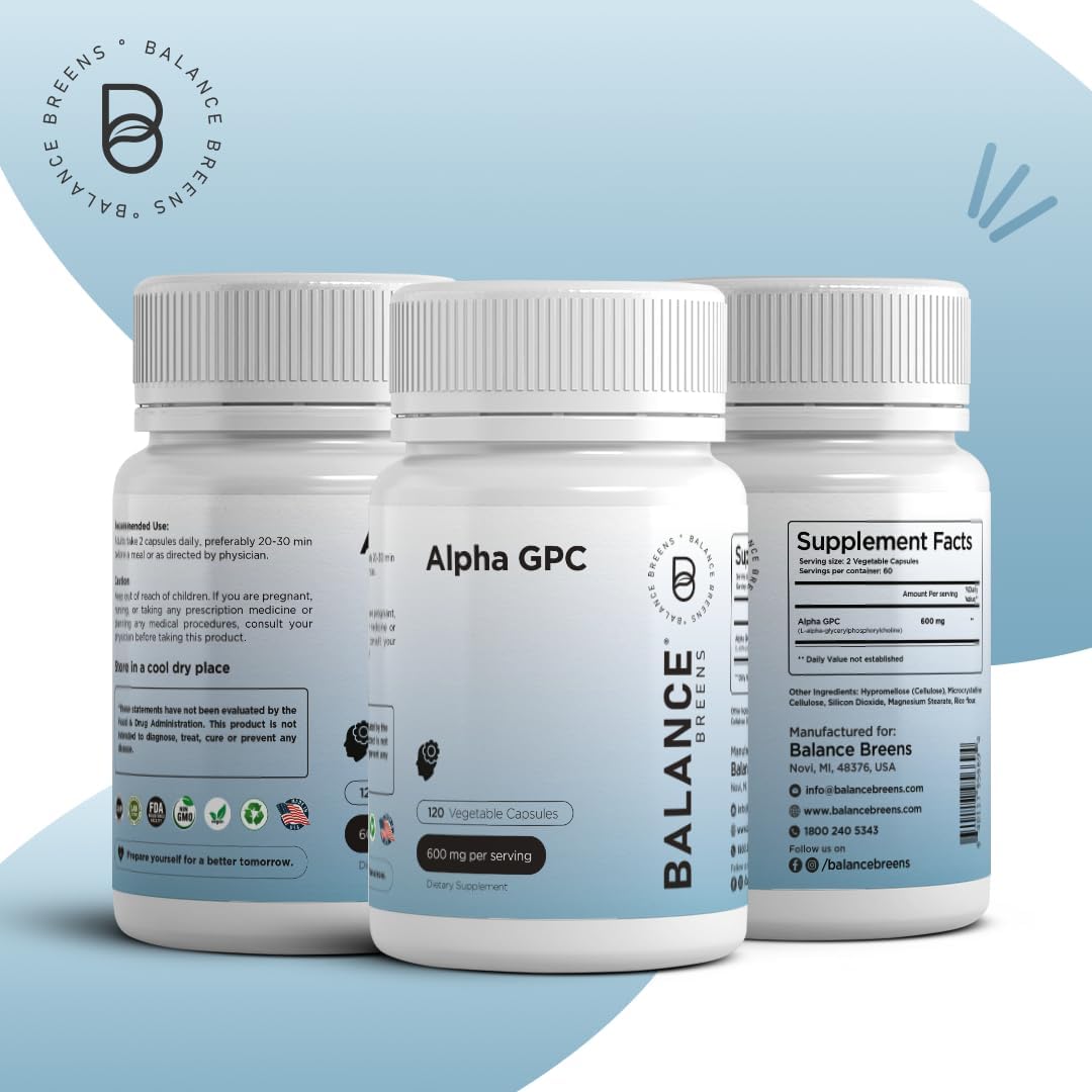 600mg Alpha GPC Choline + 500mg Citrus Bergamot Supplement Combo by Balancebreens