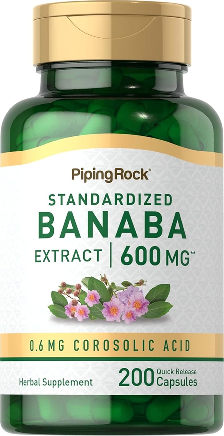 600mg Banaba Leaf Extract Capsules - 200 Pills with Corosolic Acid for Blood Sugar Support - Non-GMO & Gluten Free Herbal Supplement