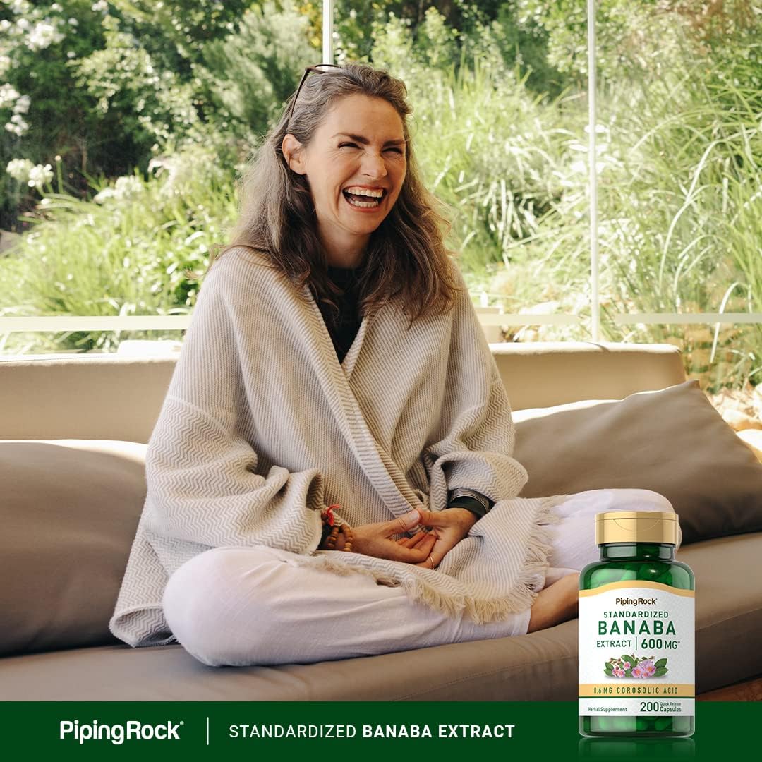 600mg Banaba Leaf Extract Capsules - 200 Pills with Corosolic Acid for Blood Sugar Support - Non-GMO & Gluten Free Herbal Supplement