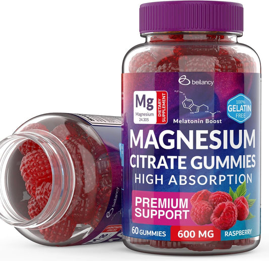 600mg Beilancy Magnesium Citrate Gummies with Blackcurrant for Restful Sleep - 60 Day Supply