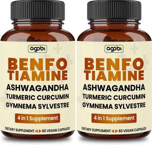 600mg Benfotiamine Supplement for Digestion, Energy, and Immune Support - Turmeric Curcumin, Ashwagandha, Gymnema Sylvestre - 120 Capsules (2 Month Supply)