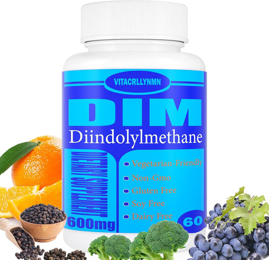 600mg DIM Supplement for Hormone Balance in Men & Women - Estrogen Blocker for Menopause, PCOS, Acne - 60 Capsules