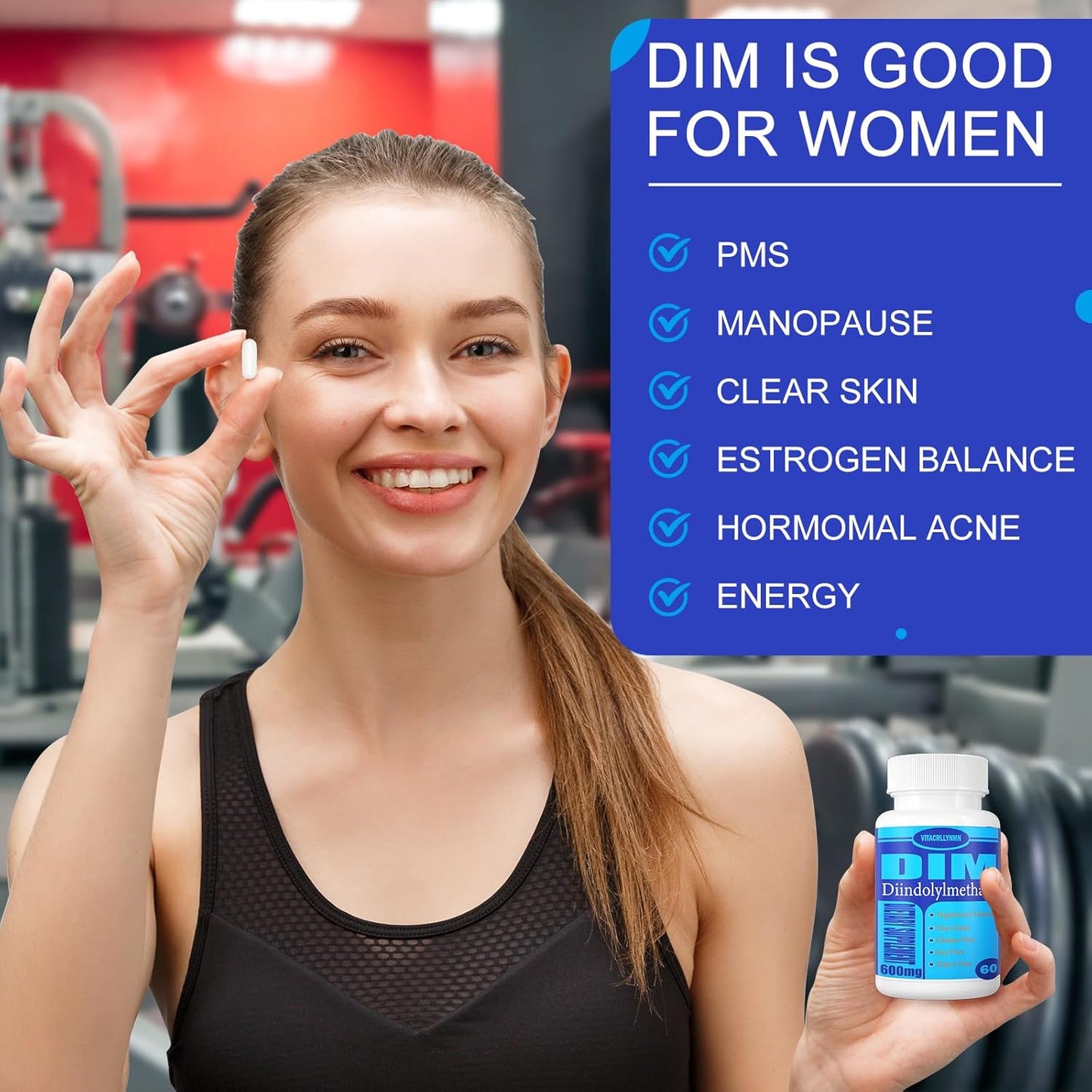 600mg DIM Supplement for Hormone Balance in Men & Women - Estrogen Blocker for Menopause, PCOS, Acne - 60 Capsules