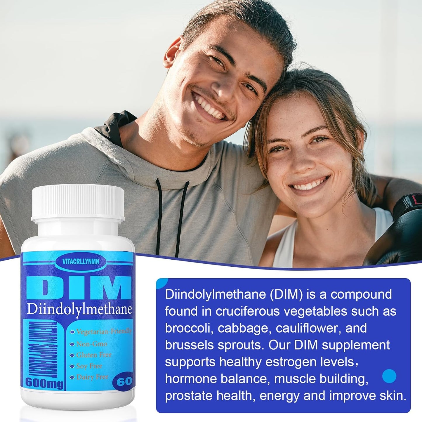 600mg DIM Supplement for Hormone Balance in Men & Women - Estrogen Blocker for Menopause, PCOS, Acne - 60 Capsules