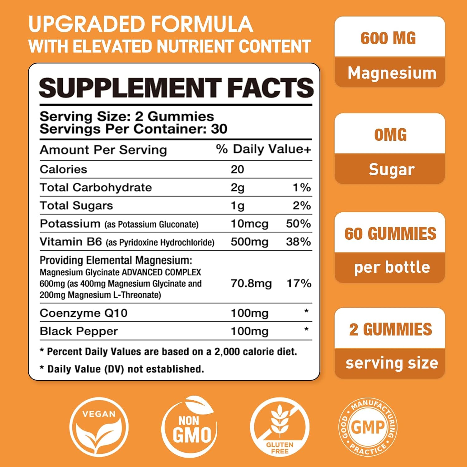 600mg High Absorption Magnesium Glycinate Vegan Gummies - 60 Count - Supports Relaxation, Muscle, Bone, Energy for Adults