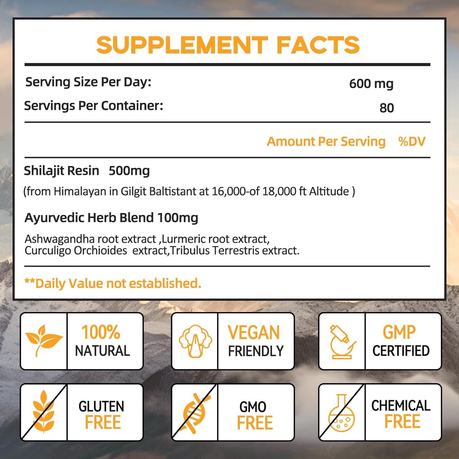 600mg Himalayan Organic Shilajit Resin Supplement with 85+ Trace Minerals for Men - Golden Grade Pure Shilajit Resin