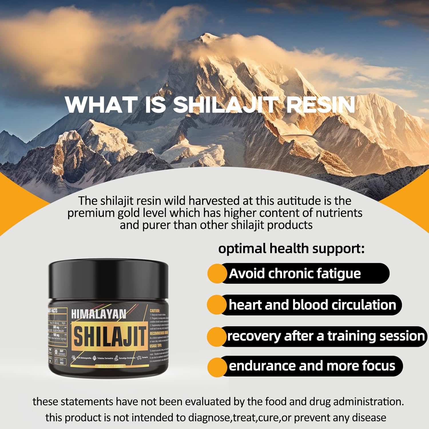 600mg Himalayan Organic Shilajit Resin Supplement with 85+ Trace Minerals for Men - Golden Grade Pure Shilajit Resin