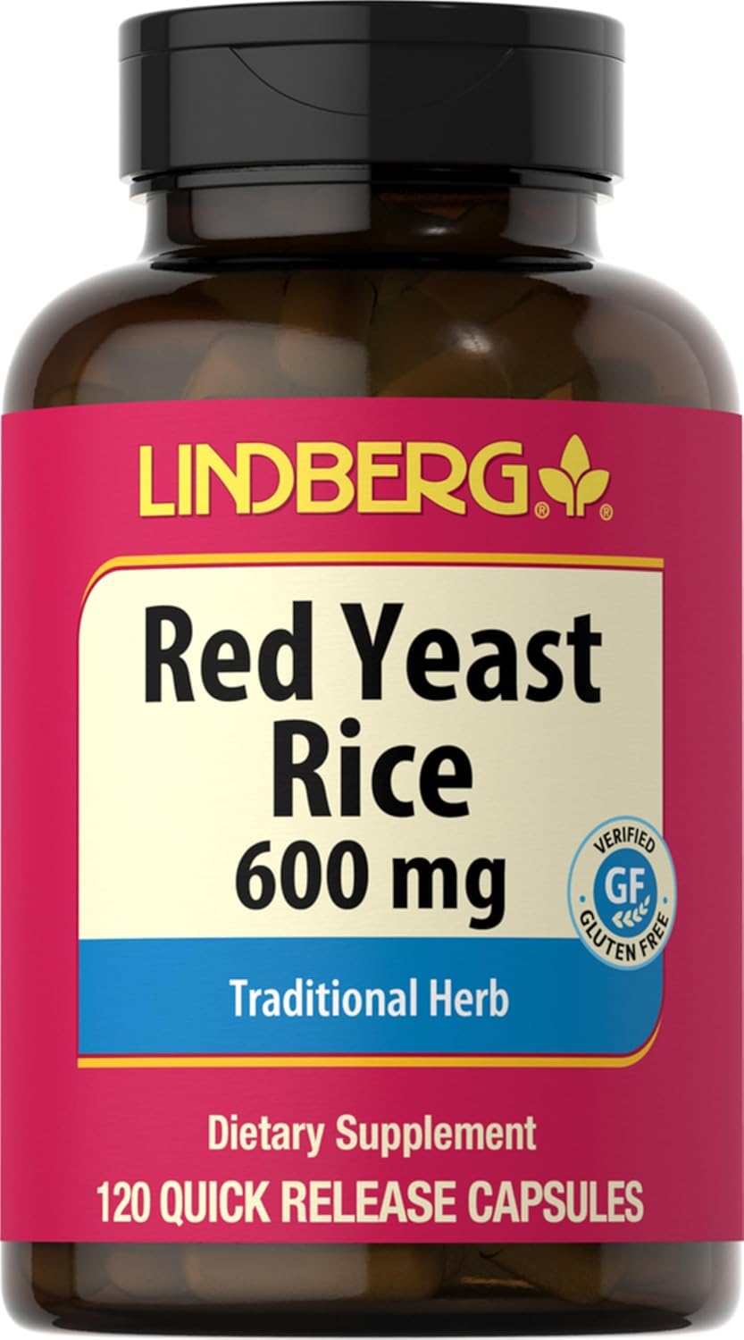 600mg Lindberg Red Yeast Rice Capsules - 120 Count | Non-GMO & Gluten Free Traditional Herb Supplement