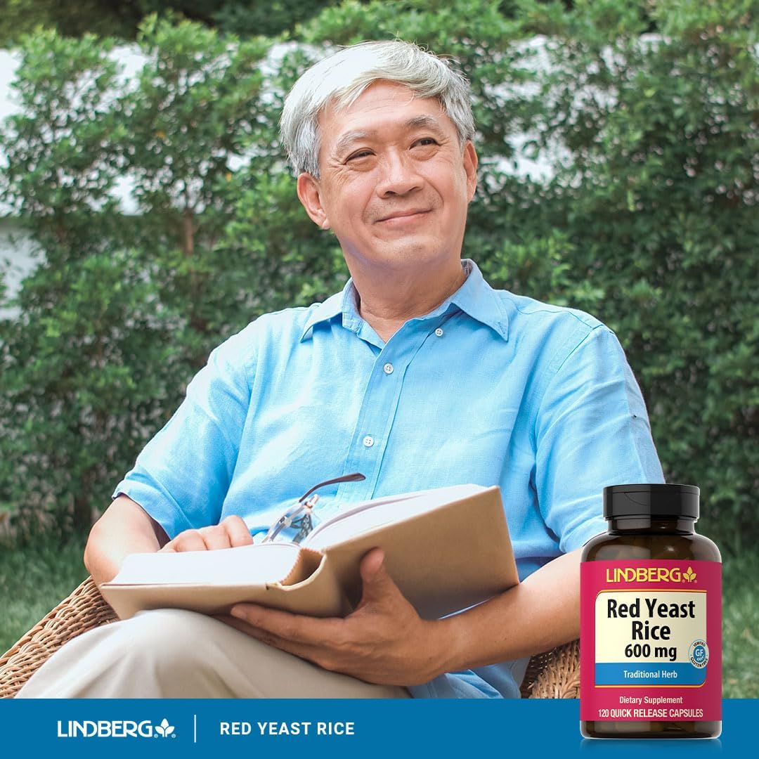 600mg Lindberg Red Yeast Rice Capsules - 120 Count | Non-GMO & Gluten Free Traditional Herb Supplement