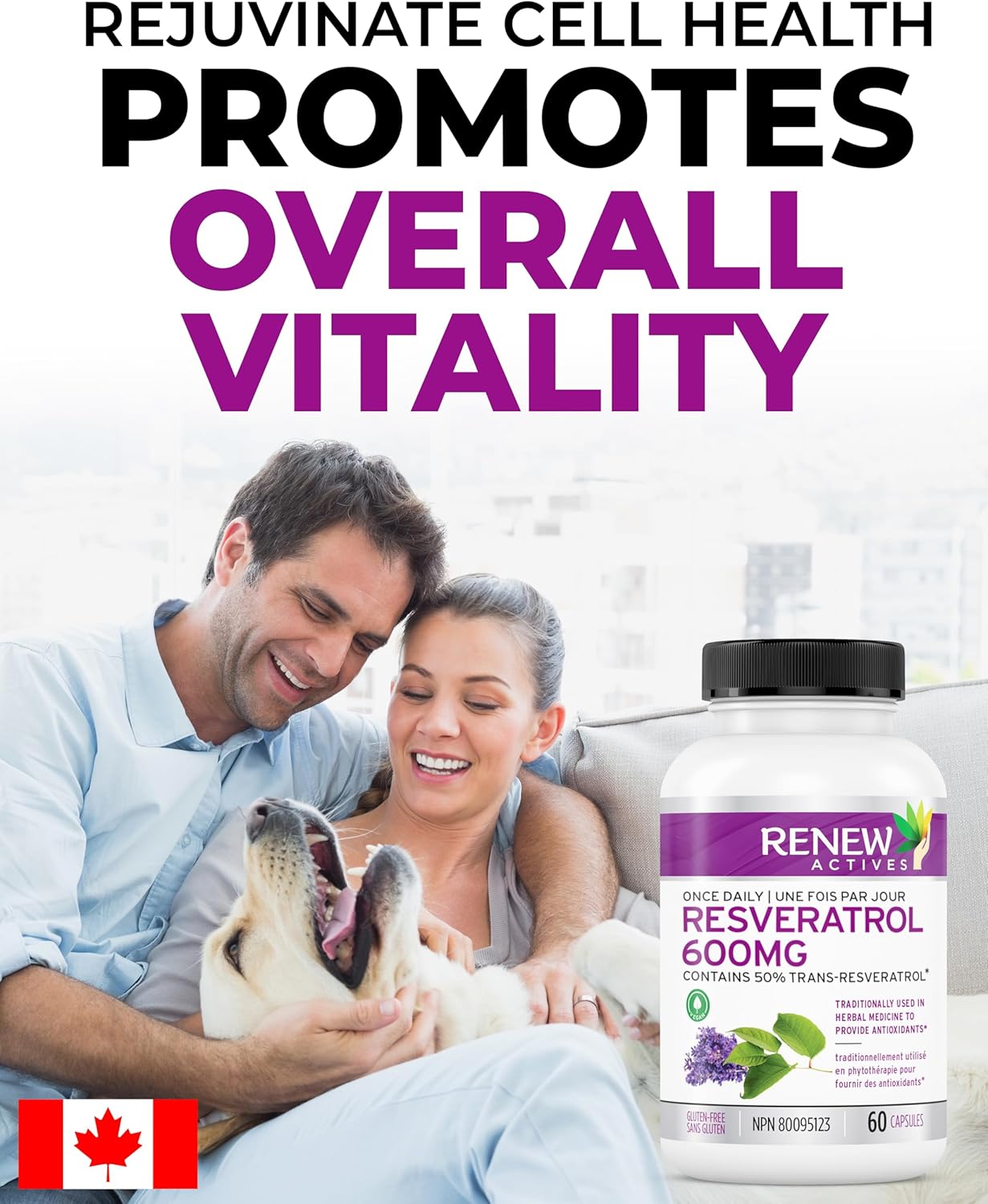 600mg Natural Resveratrol Complex with 50% Trans Resveratrol - High Antioxidant Formula for Cellular Health - 60 Vegan Capsules - Renew Actives